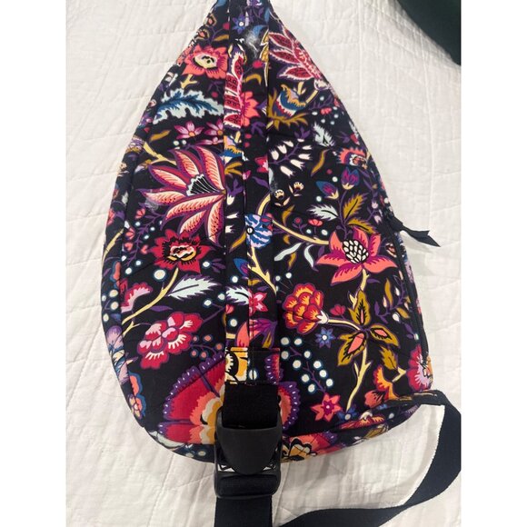 Vera Bradley Floral Quilted Sling Backpack With Adjustable Strap Black Multicolo - Picture 6 of 6